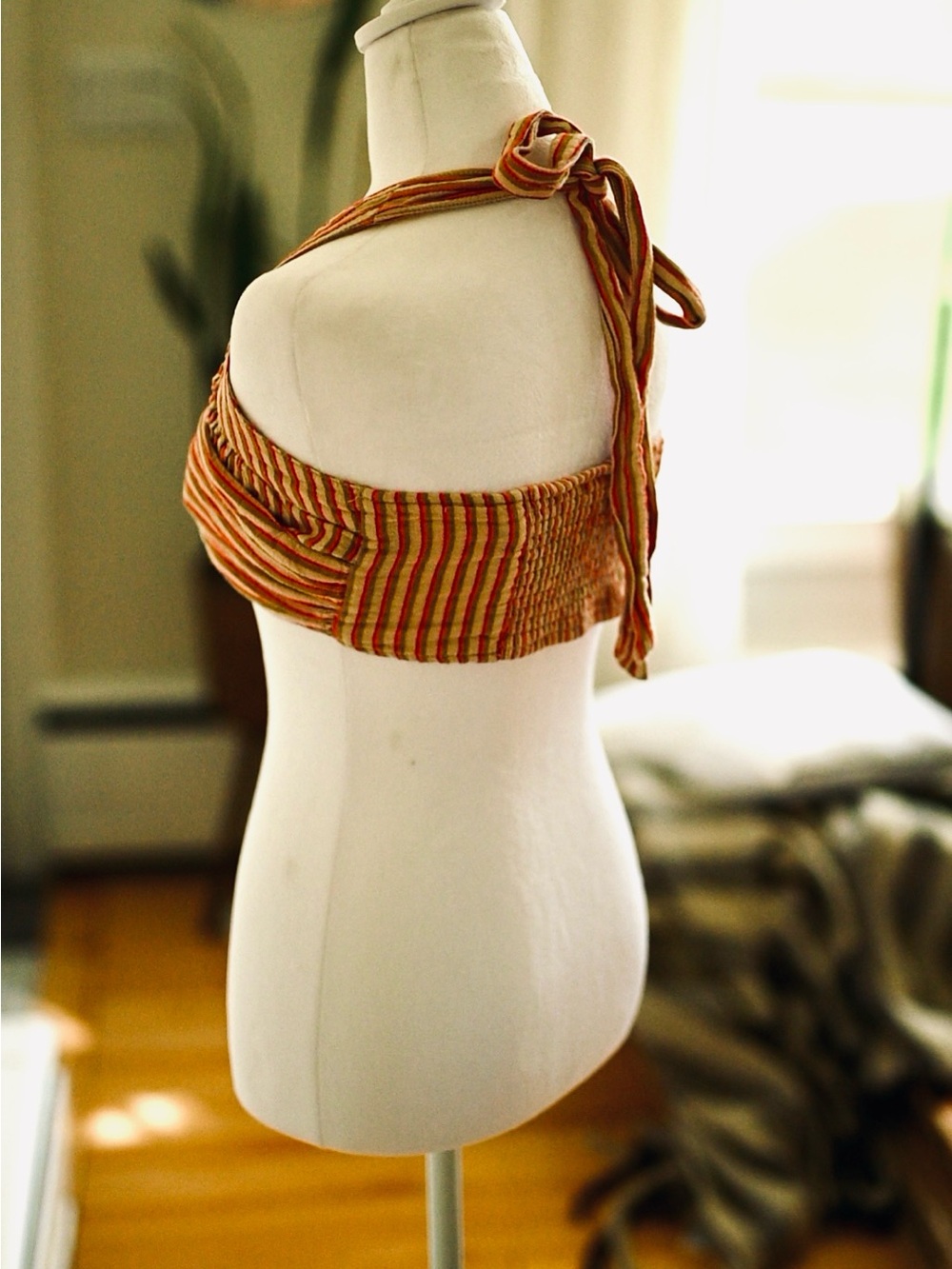 Free People Linen Blend Striped Halter Crop Top Size 12 NWOT - Picture 2 of 5